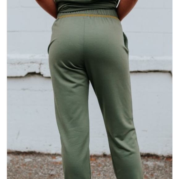 Contrast Stitch Olive Joggers - Picture 4 of 5